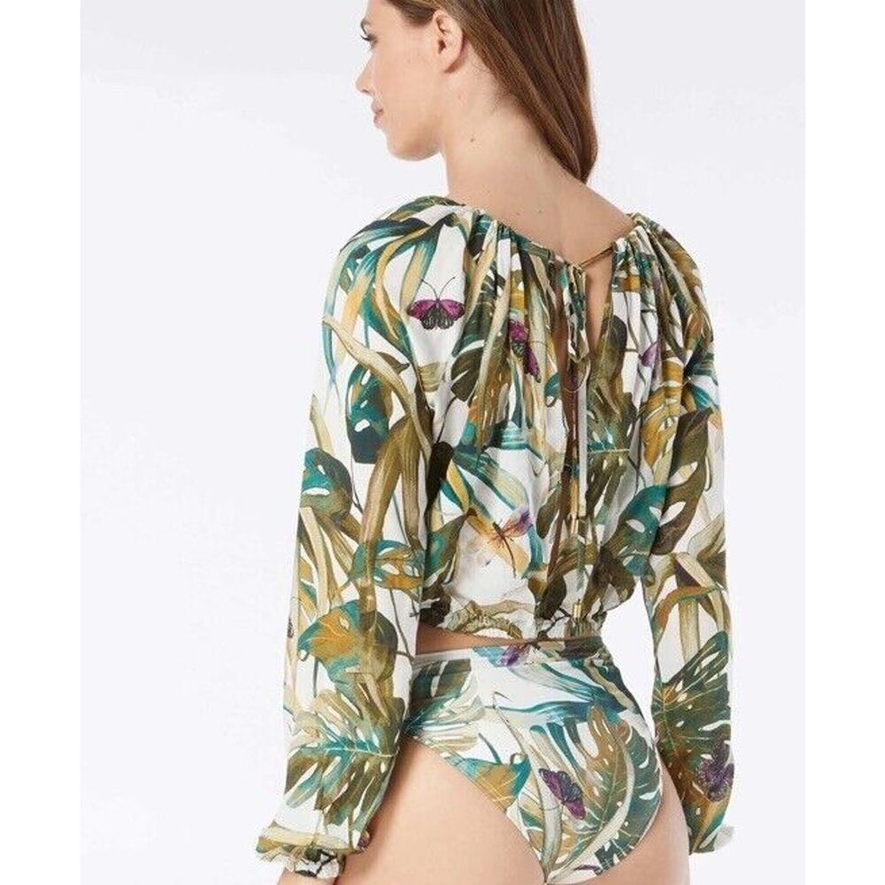 Vince Camuto Long Sleeve Crop Top Cover Up With Bikini Top $150.00 Size Large - Picture 3 of 6